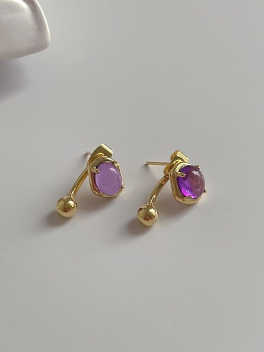 purple Brass Glass Stone Geometric Cute Hook Earring