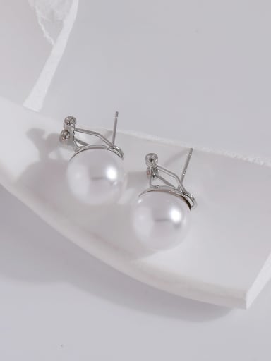 White k [white bead] Brass Imitation Pearl Geometric Trend Stud Earring