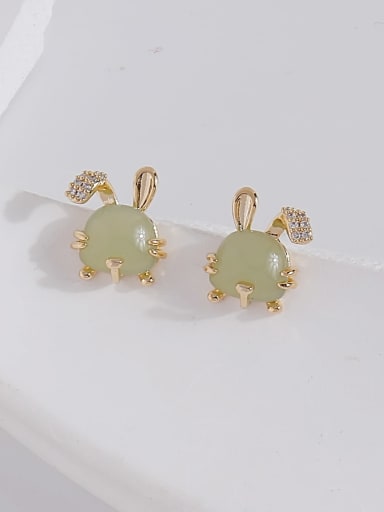 Brass Jade Rabbit Dainty Stud Earring