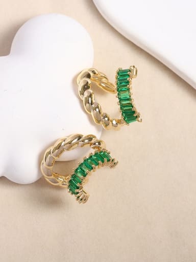 green Brass Cubic Zirconia Geometric Dainty Stud Earring