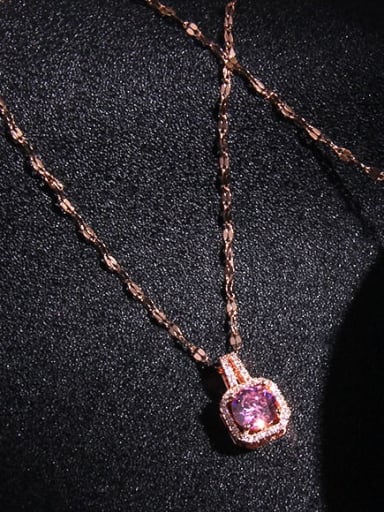 Pink A026 Copper Cubic Zirconia Square Trend Pendant Necklace