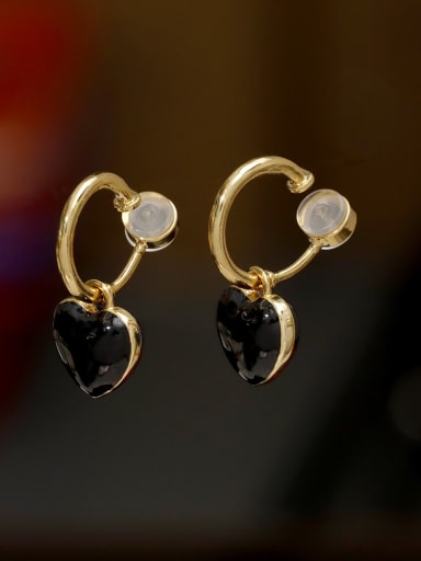 14K gold black Brass Enamel Heart Minimalist Drop Earring