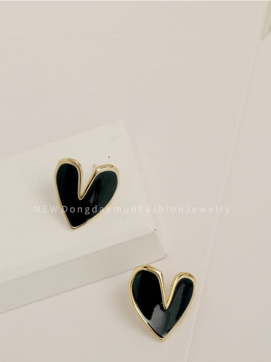 Brass Enamel Heart Minimalist Stud Trend Korean Fashion Earring