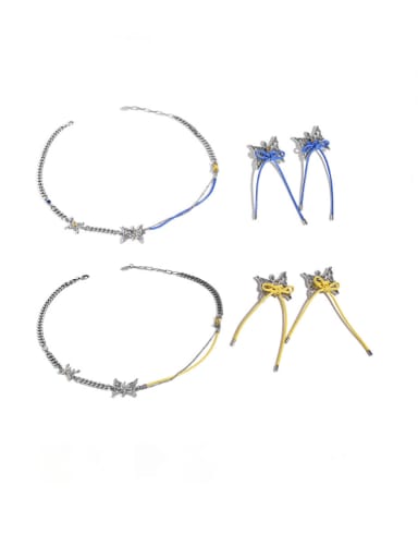 Brass Enamel Hip Hop Butterfly  Earring and Necklace Set