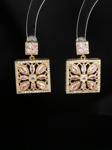 Pink Brass Cubic Zirconia Square Luxury Cluster Earring