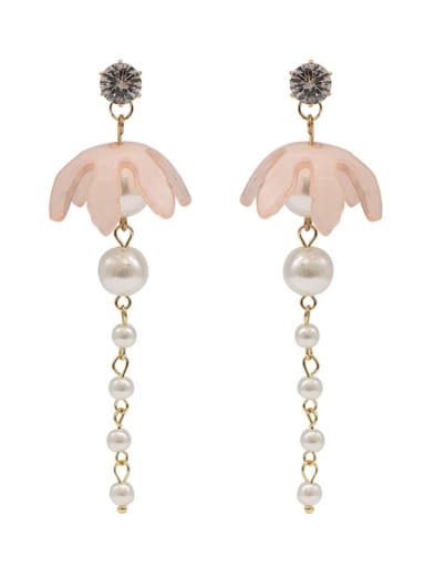 Copper Imitation Pearl Acrylic Tassel Cute Threader Trend Korean Fashion Earring