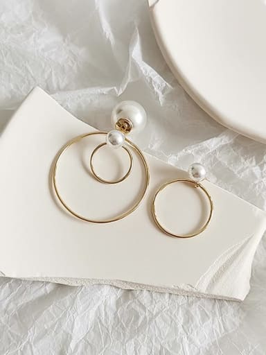 14K real gold silver needle Copper Imitation Pearl Geometric Minimalist Drop Trend Korean Fashion Earring