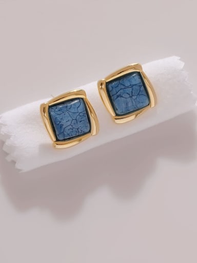 14k Gold (blue) Brass Enamel Square Minimalist Stud Earring