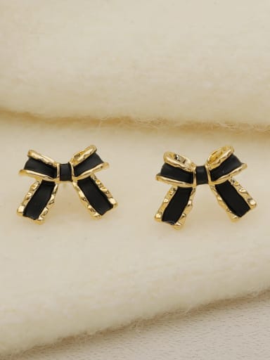 14K Gold +black Brass Enamel Bowknot Minimalist Stud Earring