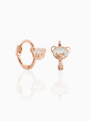 rose gold Brass Opal Bear Cute Huggie Earring