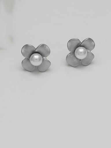 Dumb Silver Copper Imitation Pearl Flower Vintage Stud Trend Korean Fashion Earring