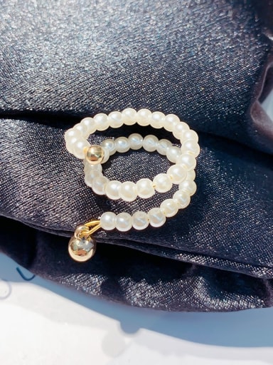 Alloy Imitation Pearl White Geometric Trend Bead Ring