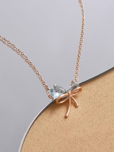 Rose Gold XL62531 Brass Cubic Zirconia Bowknot Dainty Necklace