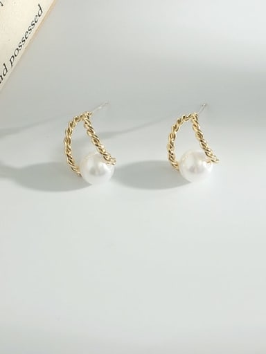 14K gold Copper Imitation Pearl Hollow Geometric Vintage Stud Trend Korean Fashion Earring