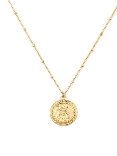 Brass Geometric Vintage Retro round card character engraving Necklace