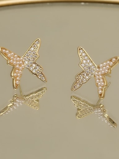 Copper Imitation Pearl Butterfly Vintage Stud Trend Korean Fashion Earring