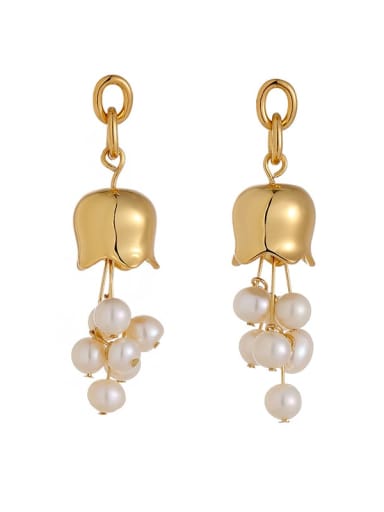 custom Brass Imitation Pearl Bell Minimalist Drop Earring