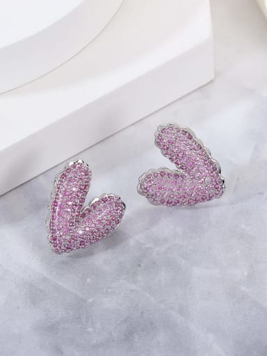 Brass Cubic Zirconia Pink Heart Luxury Drop Earring