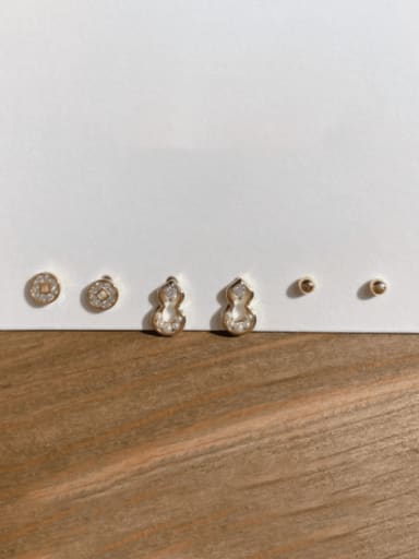 Brass Cubic Zirconia Irregular Trend Round Set Stud Earring