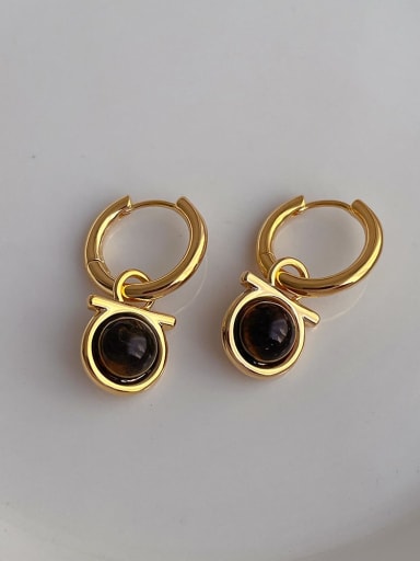 Brass Tiger Eye Geometric Vintage Stud Earring
