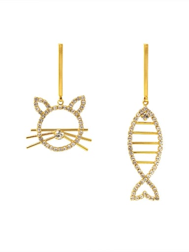 Brass Cubic Zirconia Cat  FishVintage Drop Trend Korean Fashion Earring
