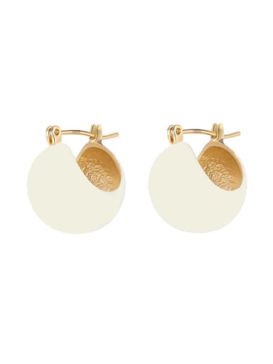 14K gold beige white Brass Enamel Geometric Minimalist Huggie Earring