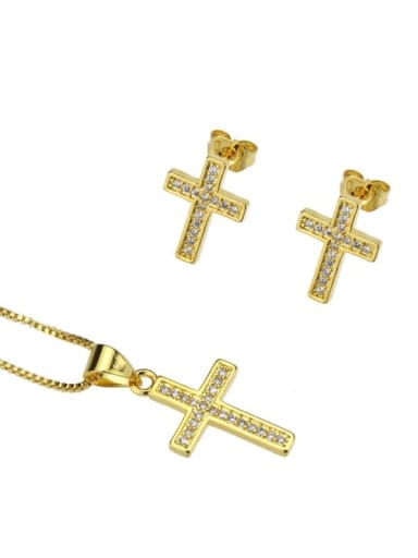 Brass Cubic Zirconia Cross Dainty Initials Necklace