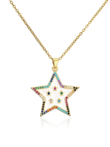 Brass Rhinestone Enamel Star Ethnic Five-pointed star Pendant Necklace