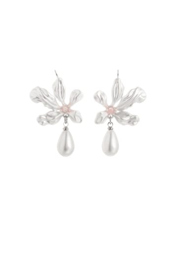 Brass Imitation Pearl Flower Minimalist Drop Earring