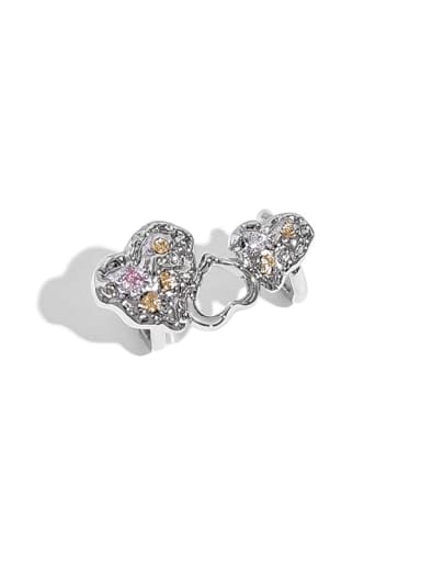 Ear bone clip (sold separately) Brass Cubic Zirconia Hip Hop Heart Ring And Earring Set