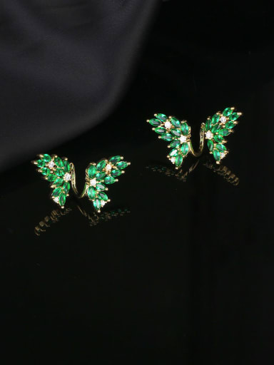 green Brass Cubic Zirconia Butterfly Luxury Cluster Earring