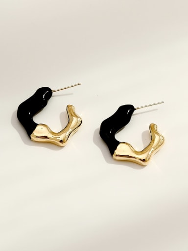 14k Gold Black Brass Enamel Geometric Minimalist Stud Trend Korean Fashion Earring