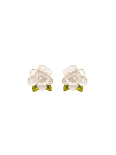 Brass Cubic Zirconia Flower Minimalist Stud Earring