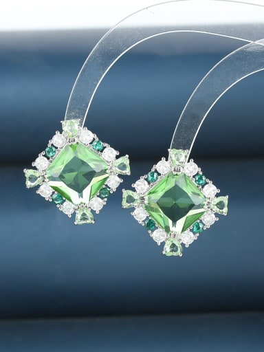 Brass Cubic Zirconia Square Luxury Cluster Earring