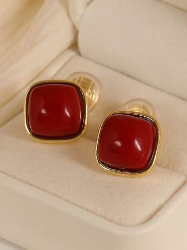 14k Gold [Wine Red] Zinc Alloy Resin Geometric Minimalist Stud Earring