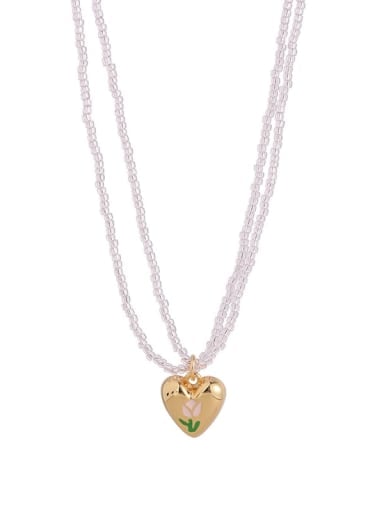 Brass Glass beads Enamel Heart Bohemia Multi Strand Necklace
