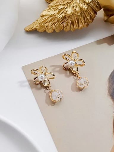 Copper Imitation Pearl Flower Minimalist Drop Trend Korean Fashion Earring