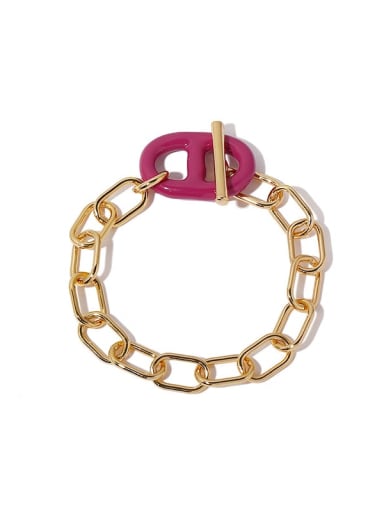 Purple drop oil Bronze Enamel Geometric Vintage Link Bracelet