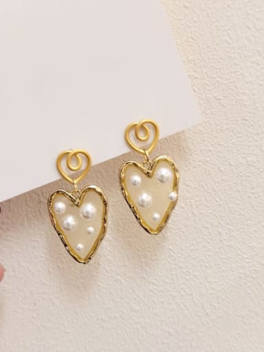 Brass Imitation Pearl Heart Vintage Drop Earring