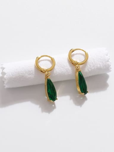 16K gold Brass Cubic Zirconia Water Drop Minimalist Huggie Earring