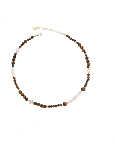 Option 2 Brass Natural Stone Irregular Vintage Beaded Necklace