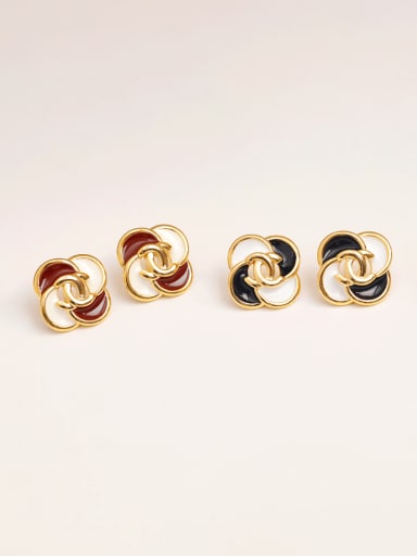 custom Brass Enamel Flower Minimalist Stud Earring