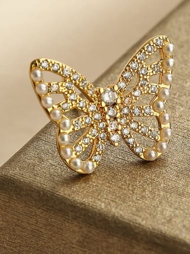 43778 Brass Cubic Zirconia Butterfly Dainty Stud Earring