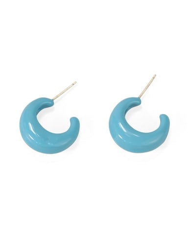 Brass Enamel Minimalist Blue Semicircle  Stud Earring