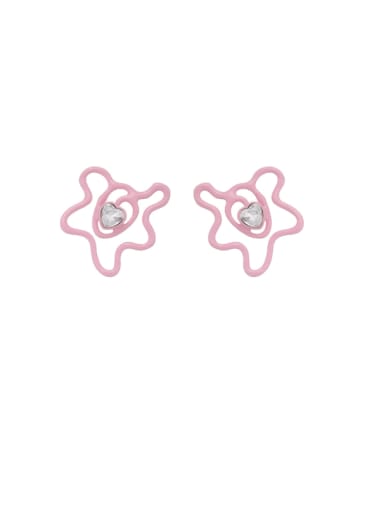 Light Pink Brass Enamel Hollow  Flower Minimalist Stud Earring