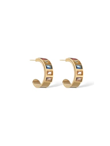 custom Brass Cubic Zirconia Feather Trend Stud Earring
