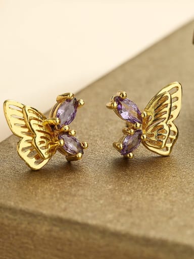 43775 Brass Cubic Zirconia Butterfly Dainty Stud Earring