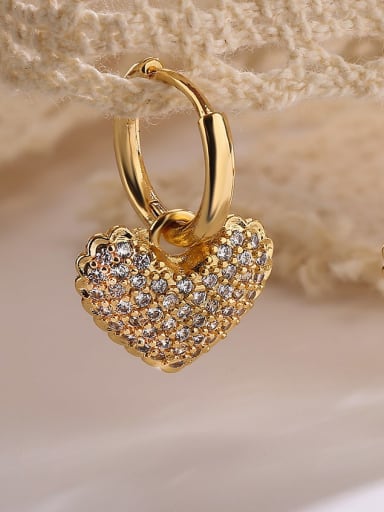 43889 Brass Cubic Zirconia Heart Dainty Stud Earring