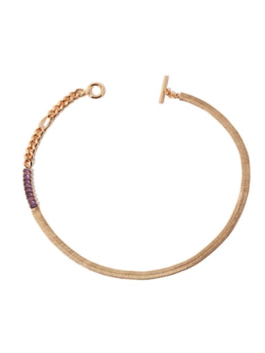 Brass Cubic Zirconia Geometric Vintage Snake Bone Chain  Necklace