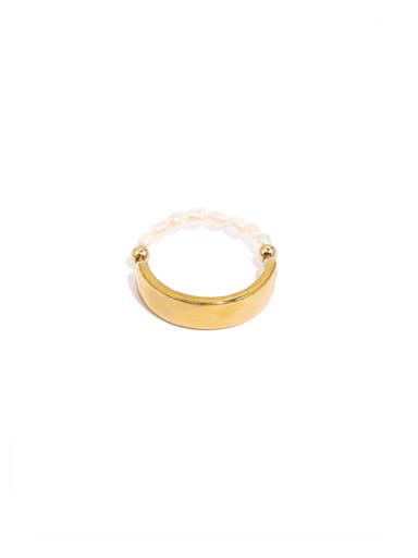Brass Freshwater Pearl Geometric Minimalist Band Ring